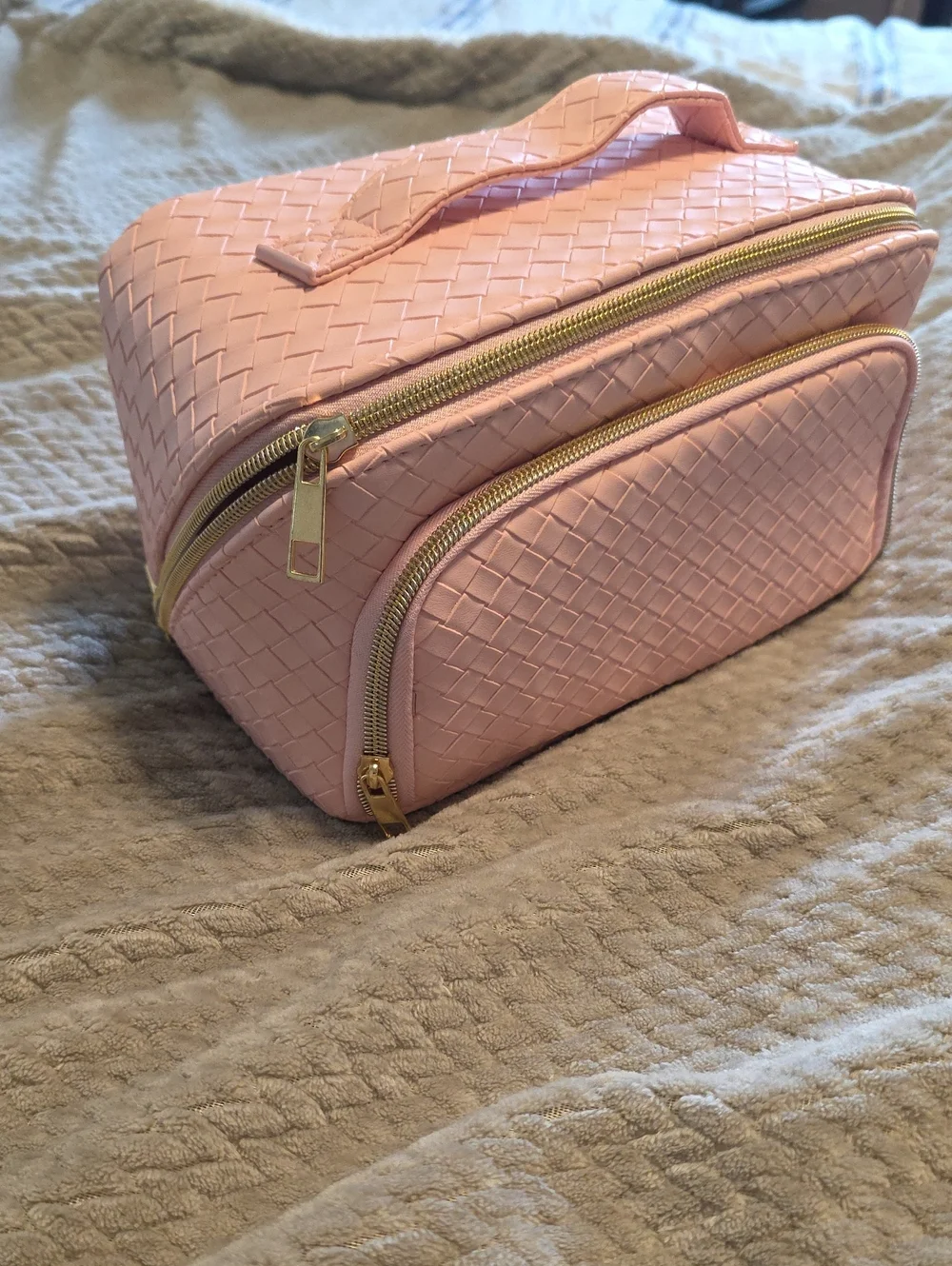 Pink Woven Cosmetic Train Case - Unbranded